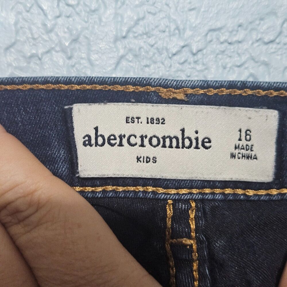 Abercrombie Girl's Skinny Slim Jeans, Like New, Size 16, Dark Wash, Embroidered